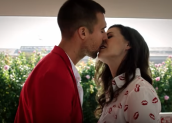 Haley Webb and James Maslow as Caleb and Allie in a scene from "It Happened One Valentines" YouTube/Marvista Entertainment