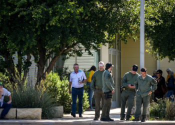 An off-duty border patrol agent killed the shooter. He had a child and spouse in the building all this mess looks bad for the police.