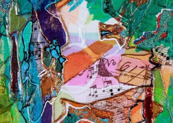 Colorful Abstract Art, Contemporary Mixed Media Painting “Sneak Peek” by Florida Artist Marie Schinman