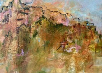 Abstract Italian Landscape Painting, “PEGLIO 23” by Florida Artist Marie Schinman